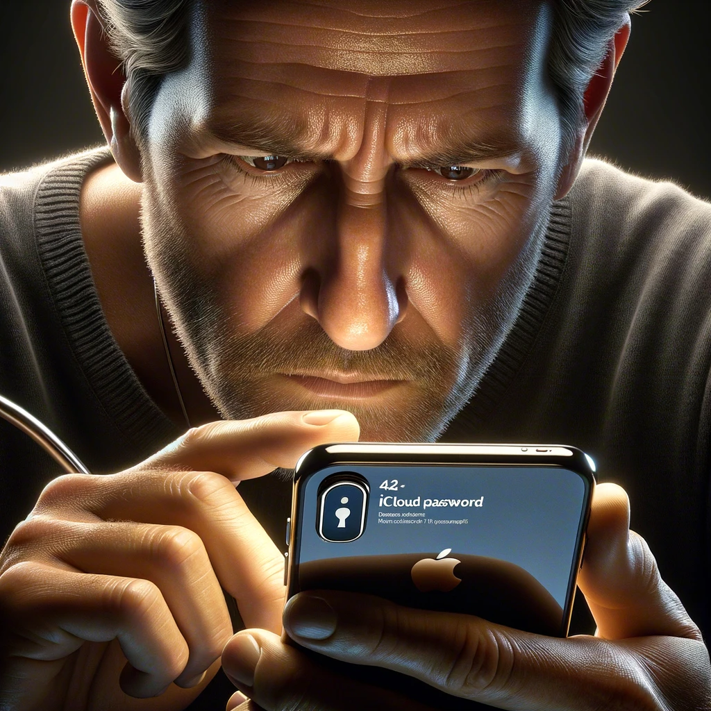 Homem focado recuperando senha do iCloud no iPhone.